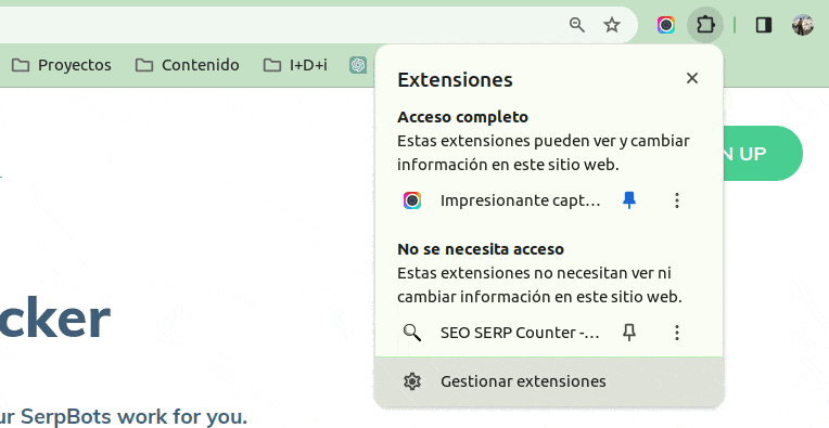 Configuracion de la extension de Chrome para poder accederla en una pestana en incognito