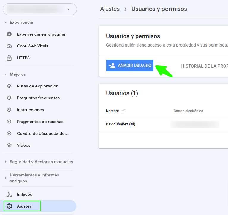 Gestion de usuarios y permisos en Search Console